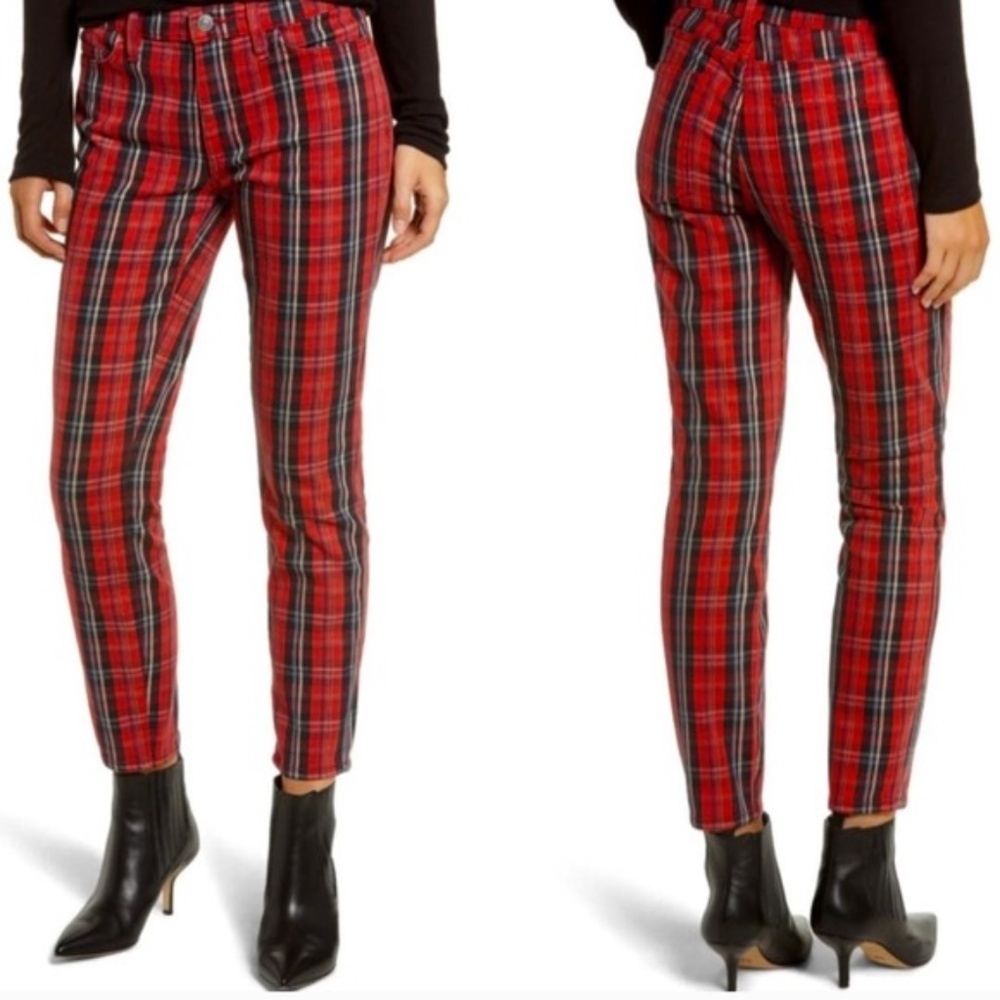 Current/Elliot Revolve Red Tartan Plaid Stilleto Pants Jeans Size 26